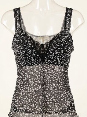 Vintage Italy Sheer Lace Cami Black White Floral Top Coquette Y2K